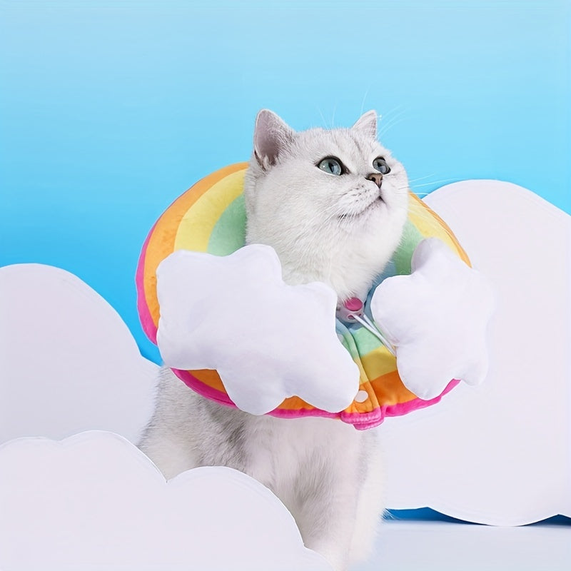 Cat Plush Rainbow Shape Soft Elizabethan Adjustable Collar For Cat Wound Healing Protective, Pet Elizabethan Collar For Cats, Mini Dogs And Rabbit