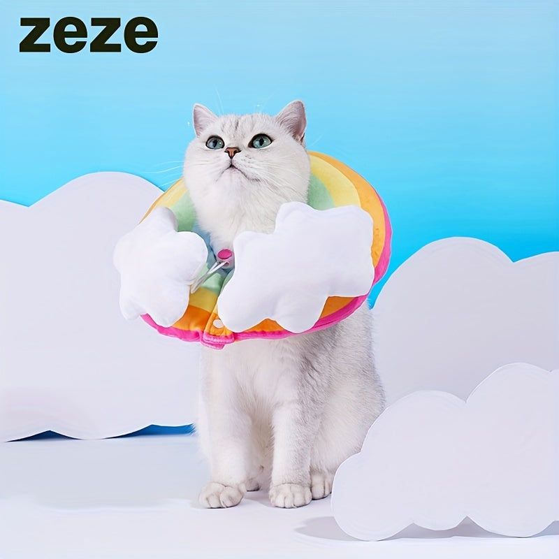 Cat Plush Rainbow Shape Soft Elizabethan Adjustable Collar For Cat Wound Healing Protective, Pet Elizabethan Collar For Cats, Mini Dogs And Rabbit