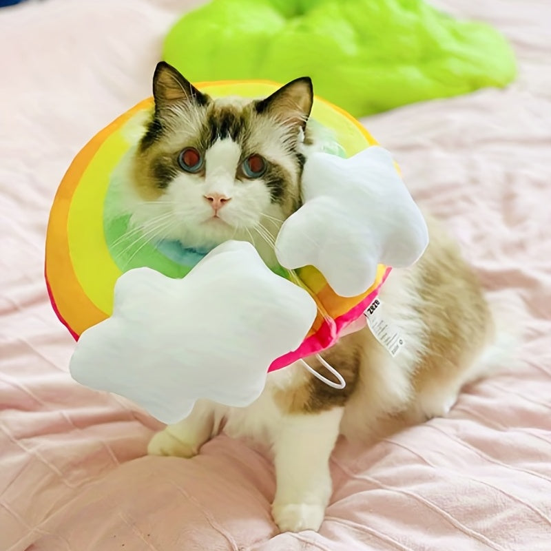 Cat Plush Rainbow Shape Soft Elizabethan Adjustable Collar For Cat Wound Healing Protective, Pet Elizabethan Collar For Cats, Mini Dogs And Rabbit