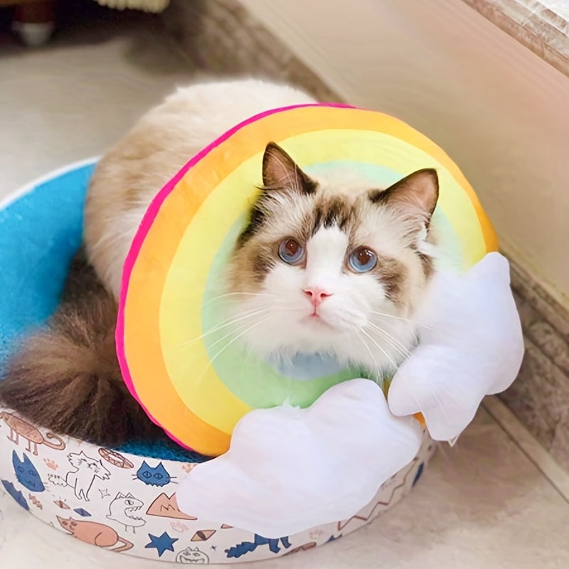 Cat Plush Rainbow Shape Soft Elizabethan Adjustable Collar For Cat Wound Healing Protective, Pet Elizabethan Collar For Cats, Mini Dogs And Rabbit