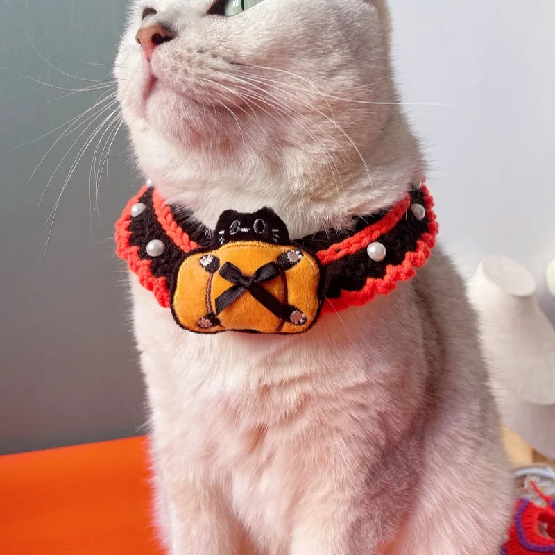 Halloween Pet Handmade Crochet Scarf, Dog Ghost Party, Funny Collar Accessories