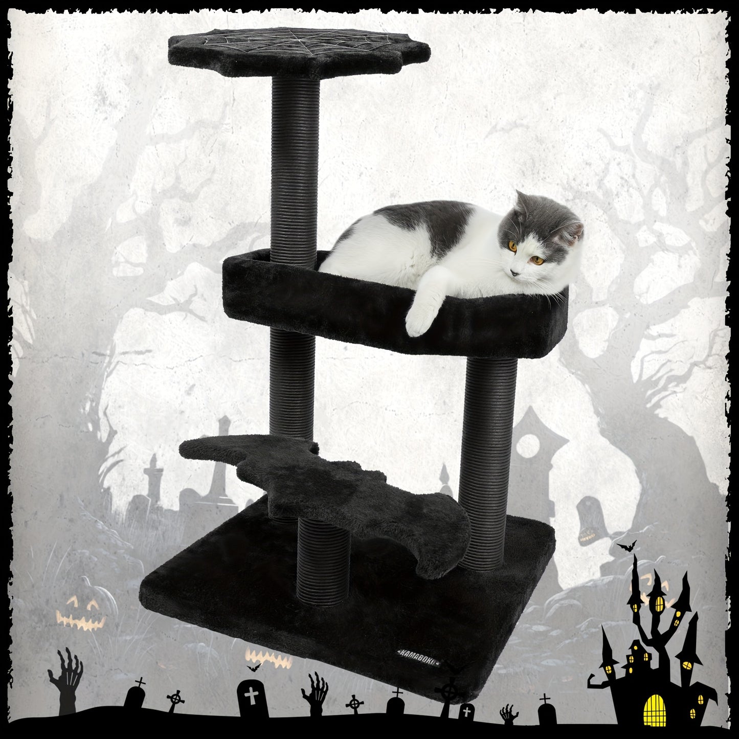 Spooky Gothic Cat Tower - 30.3" Black Cat Condo with Coffin Bed, Scratching Posts, and Perches for Indoor Cats - Perfect for Halloween Feline Fun