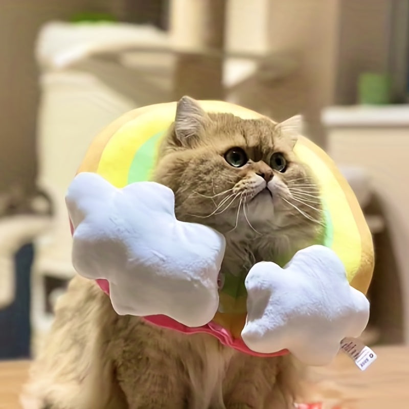 Cat Plush Rainbow Shape Soft Elizabethan Adjustable Collar For Cat Wound Healing Protective, Pet Elizabethan Collar For Cats, Mini Dogs And Rabbit