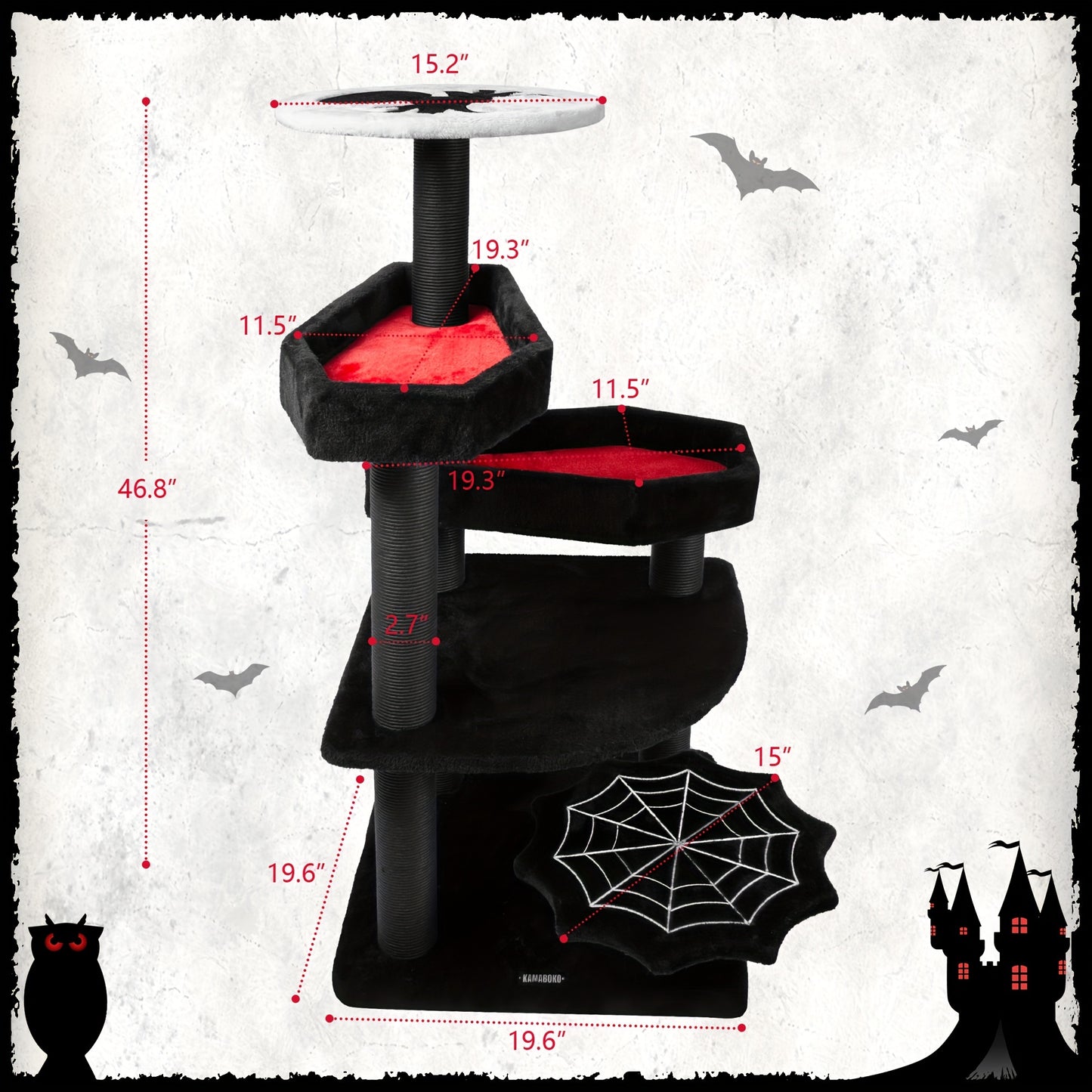 Gothic Cat Tree With Coffin Bed, 46.9" Black Cat Tower For Indoor Cats With Scratching Posts, Halloween Cat Tree Tower For Large Cats, Black & Red